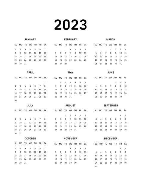 illustrazioni stock, clip art, cartoni animati e icone di tendenza di inizio domenica del calendario 2023 - sfondo bianco - 2023