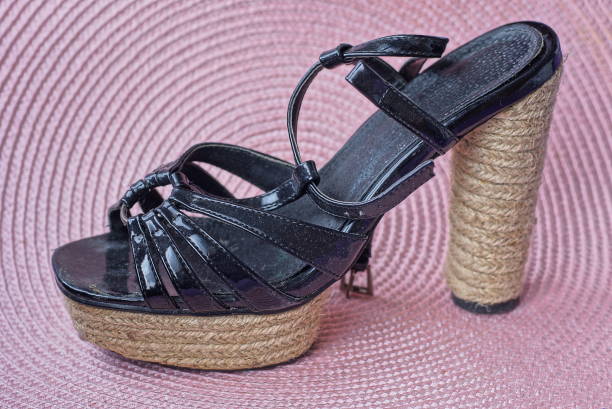 istock one black leather summer shoes sandal with brown soles 1430168773