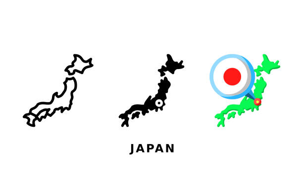 ilustrações, clipart, desenhos animados e ícones de bandeira do japão e ícone do país. com contorno, glifo e estilos planos - japan flag interface icons japanese flag