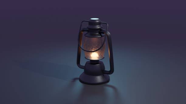 lampe antique à kérosène sur fond sombre - rendu 3d - kerosene photos et images de collection