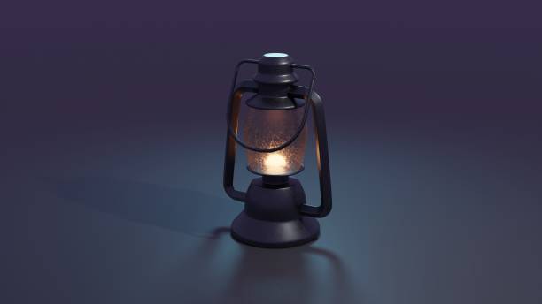 antique kerosene lamp on a dark background - 3d render - kerosene imagens e fotografias de stock