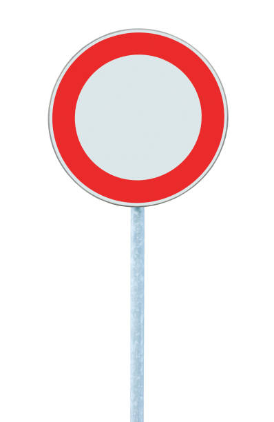 istock European No Vehicles Warning Road Sign, Red Frame, Large Detailed Isolated Vertical Closeup, Grey Pole Post 1430184617