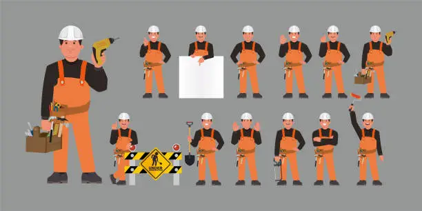 Vector illustration of Repairman with different poses. vector