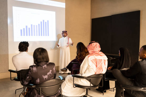 istock Saudi businessman sharing financial data with executive team 1430206683
