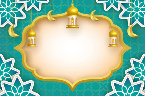 ilustrações de stock, clip art, desenhos animados e ícones de ramadan background template design vector, with lantern and month ornament - adhan