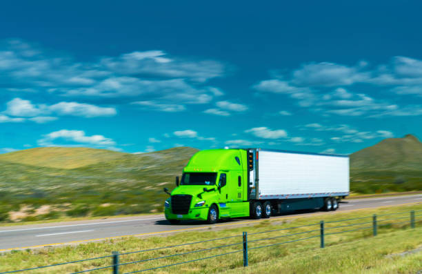 istock Green and white transporting merchandising in Texas, USA 1430209034