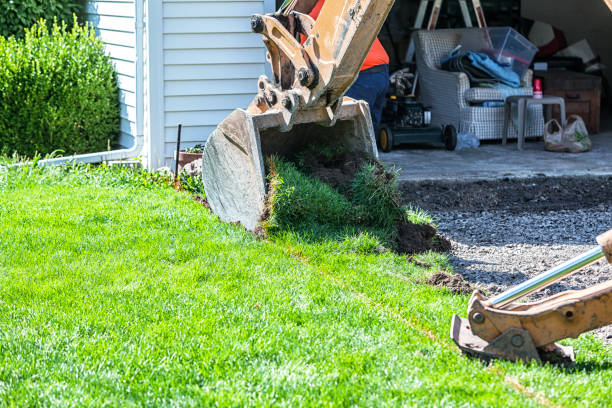 istock Backhoe Digging Up Lawn Turf To Widen New Driveway 1430211758
