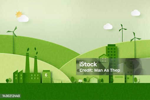 istock Green industry and alternative renewable energy.Green eco friendly cityscape background.Paper art of ecology and environment concept. 1430212440