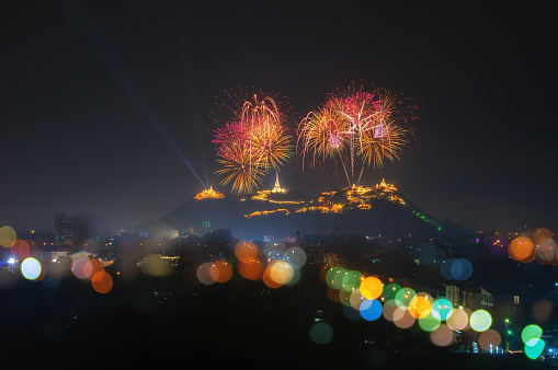 Beautiful Khao Wang Fireworks, Phetchaburi Province Thailand.
