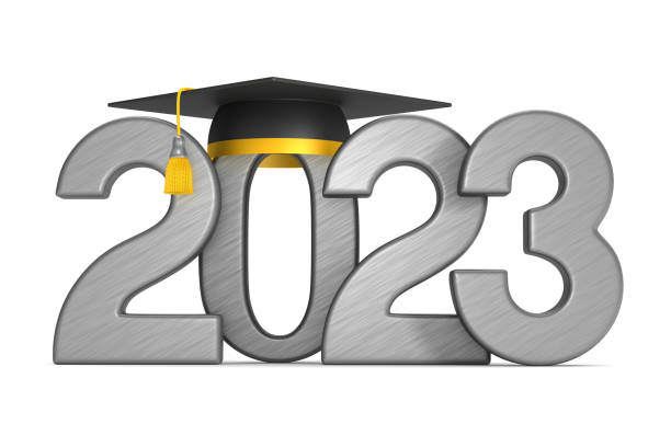 istock 2023 year and graduation cap on white background. Isolated 3D illustration 1430224614