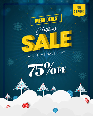 Christmas Sale poster with decorations. Vector. stock illustration