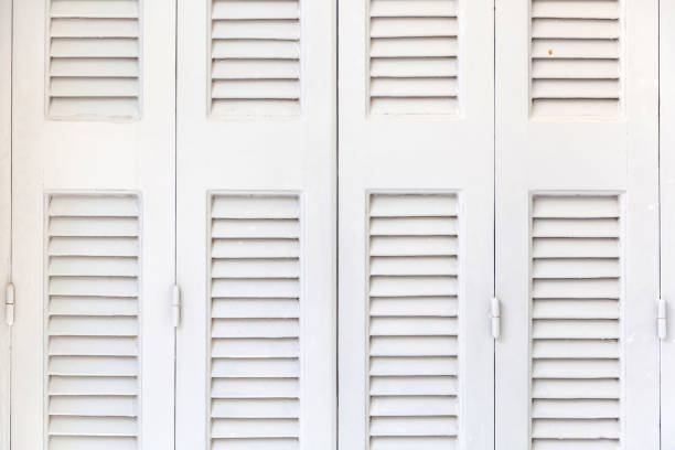 istock Window closed shutters background, texture. Traditional Greek island house. 1430233215