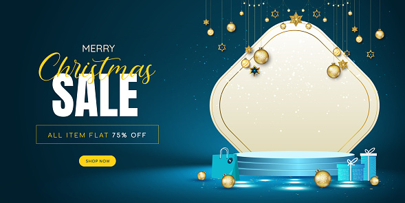 Christmas sale poster or banner template, with shopping bag and gift boxes. with date and offers details. stock illustration