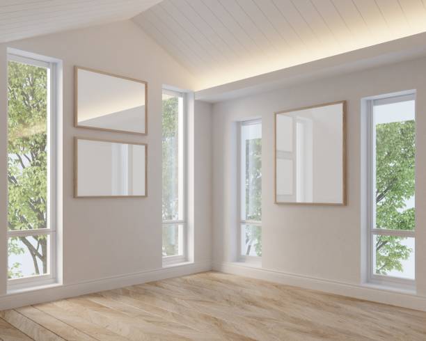 istock Empty room white tone and mock up picture frames interior home.3d rendering 1430237238