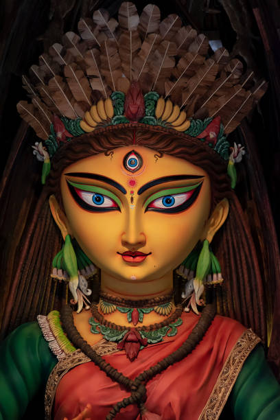 istock Goddess Durga devi idol decorated at puja pandal in Kolkata, West Bengal, India. Durga Puja is biggest religious festival of Hinduism and is now celebrated worldwide. 1430237903