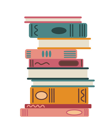 Pile of textbooks for reading and education. Vector flat illustration, isolated, cartoon.
