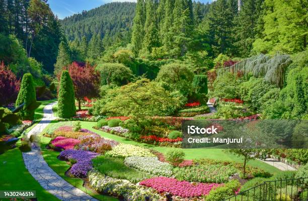 The Butchart Gardens Victoria British Columbia Stock Photo - Download Image Now - Butchart Gardens, Public Park, Flower