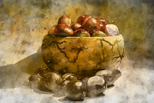 Watercolour effect of the Horse chestnut seeds - conkers