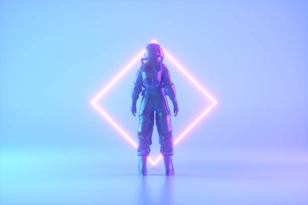 istock Astronaut stands in front of neon lighting frame 1430253921