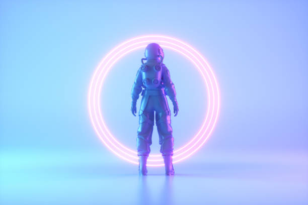 istock Astronaut stands in front of neon lighting frame 1430253973