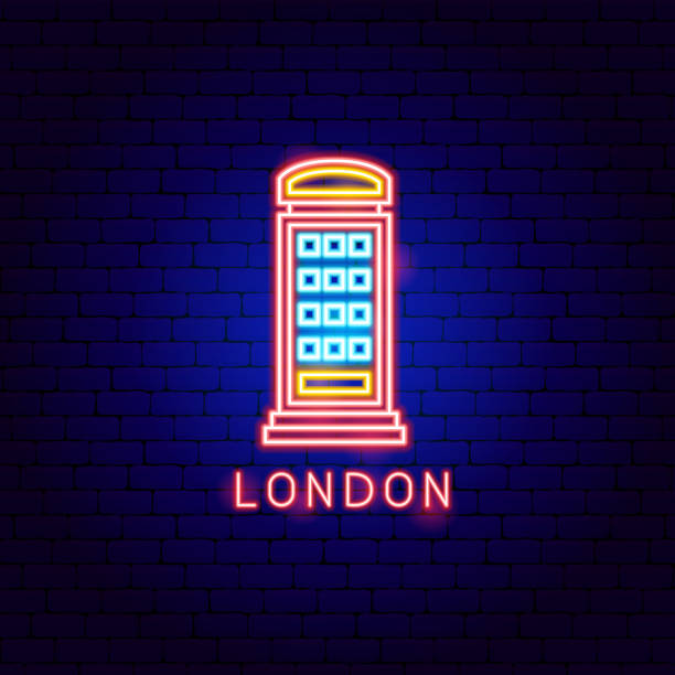 london telefon neon label - telephone cabin london england telephone booth stock-grafiken, -clipart, -cartoons und -symbole