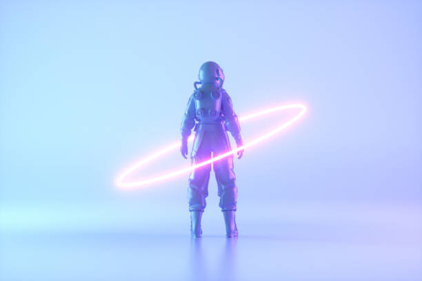 istock Astronaut stands in neon lighting circle 1430256322