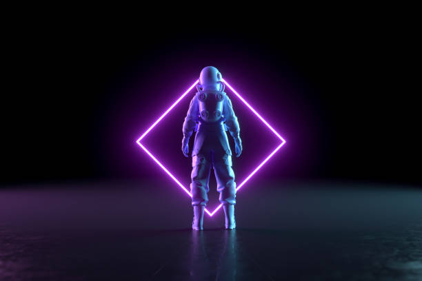 istock Astronaut stands in front of neon lighting frame 1430256689