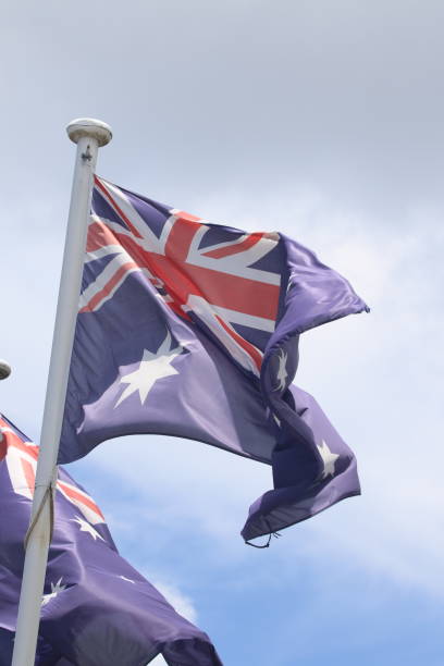istock Australian flag blowing in the wind 1430258062