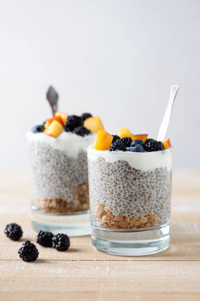 istock Vegan chia pudding jar with granola and fruits 1430260920