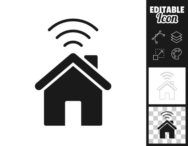 Smart home. Icon for design. Easily editable Icon of "Smart home" for your own design. Three icons with editable stroke included in the bundle: - One black icon on a white background. - One line icon with only a thin black outline in a line art style (you can adjust the stroke weight as you want). - One icon on a blank transparent background (for change background or texture). The layers are named to facilitate your customization. Vector Illustration (EPS file, well layered and grouped). Easy to edit, manipulate, resize or colorize. Vector and Jpeg file of different sizes. wave png stock illustrations