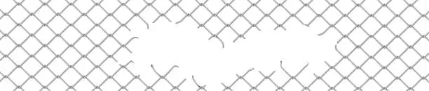 Vector illustration of Broken wire fence, rabitz or chain link background