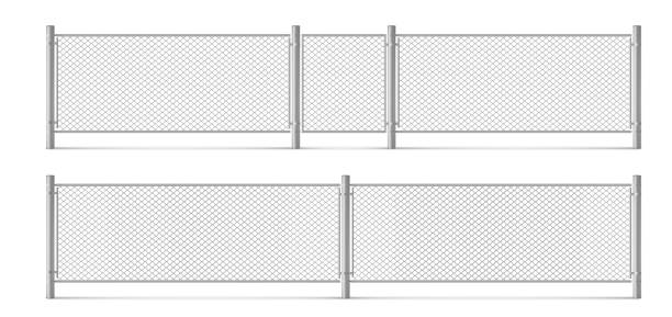 ilustraciones, imágenes clip art, dibujos animados e iconos de stock de malla de cerca de alambre, rejilla metálica con puerta 3d - chainlink fence fence chain turnstile