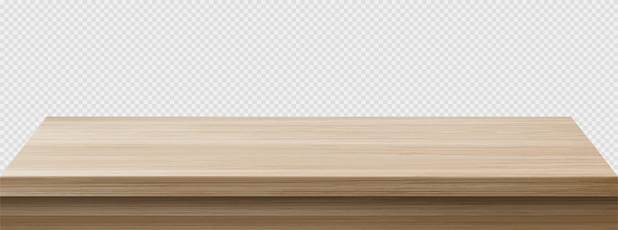 Wooden table perspective view, wood top surface