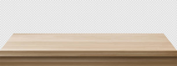 Wooden table perspective view, wood top surface vector art illustration