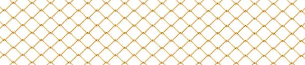 Vector illustration of Golden metal fence mesh, pattern gold wire grid