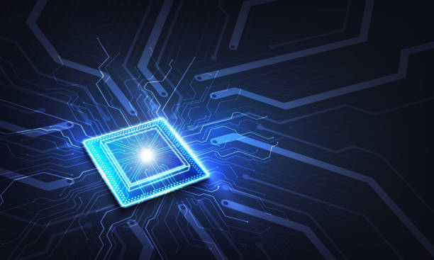 ilustrații de stoc cu circuit imprimat. fundal tehnologic. central computer processors cpu concept. placa de baza cip digital. - cuantă