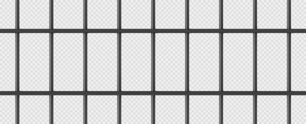 Gold cage, jail with golden metal bars, birdcage Gold cage, jail with golden metal bars. Realistic prison fence, grates, metallic rods. Criminal grid pattern, jailhouse or birdcage isolated on transparent background. 3d vector Illustration grill rods stock illustrations