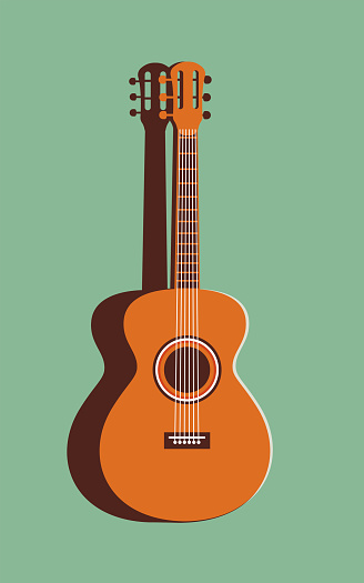 Vector illustration of a guitar on a mint green background. Minimalistic illustration in trendy colors. Musical concept.