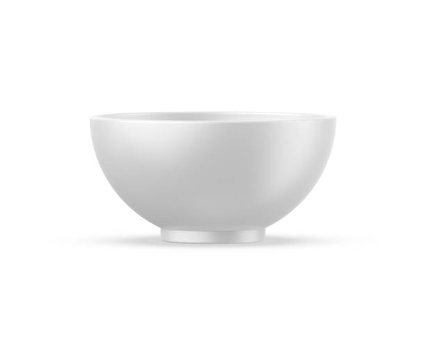 Blank ceramic bowl mockup template on isolated white background, 3d render illustration. stock photo