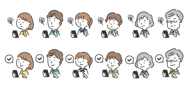 Illustration of a family of three generations holding a smartphone Happy from Moyamoya Illustration of a three-generation family holding a smartphone Happy from moyamoya japanese boy uniform cartoon stock illustrations