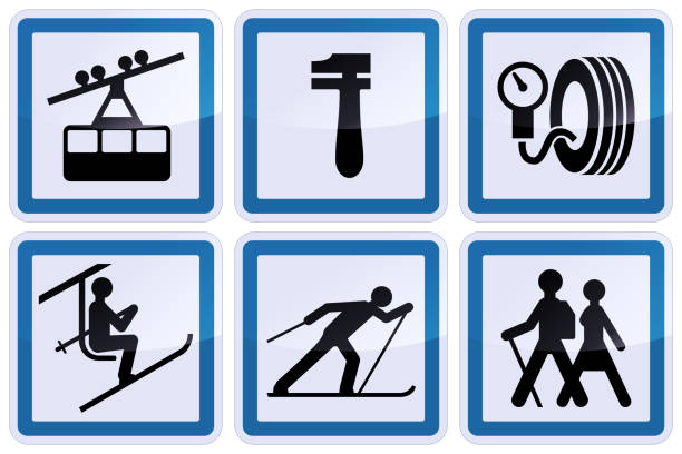 сбор служебных информационных знаков (металлическое отражение) - подъёмник для лыжников stock illustrations