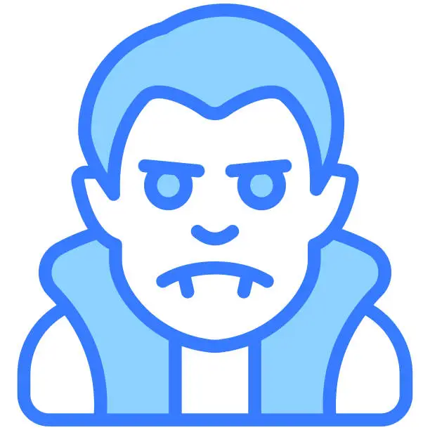 Vector illustration of scary man vector blue outline icon.