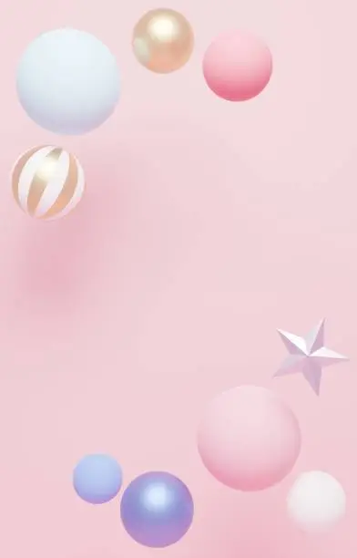 3d image of cute ornaments in pastel colors