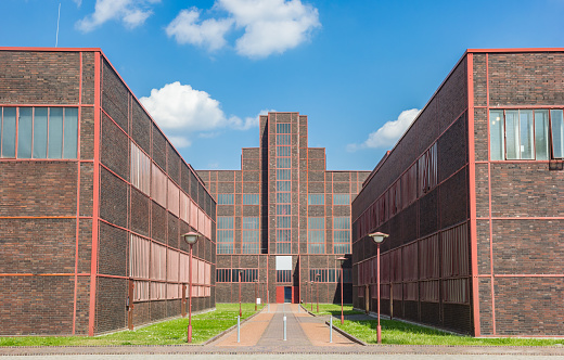 Road leading to the historic boiler house of the Zollverein mine in Essen, Germany