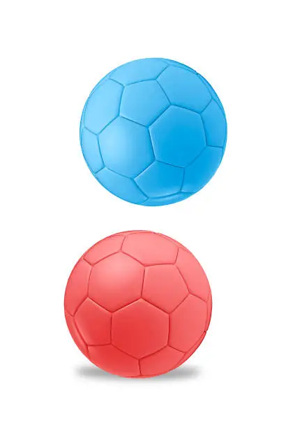 red and blue football balls isolated on white background