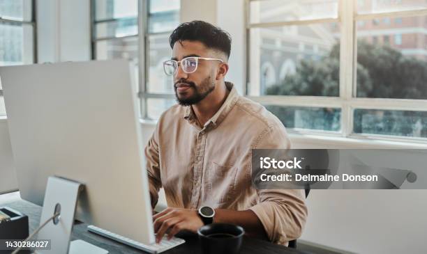 Information Technology Businessman Working On Computer In Office For Digital App Software Development Or Website Ux Ui Design Young Graphic Designer With Coding Project Or Online Company Management Stock Photo - Download Image Now