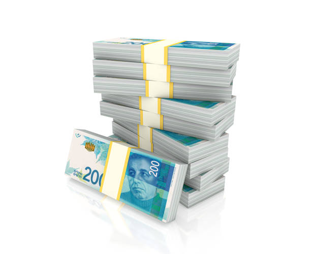 Pile of packs of Israeli Shekel bills Pile of packs of Israeli Shekel bills israeli coin stock pictures, royalty-free photos & images