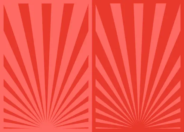 Vector illustration of Set of 2 Red Retro Inspired Vertical Posters, Holiday Backgrounds, Different Sunburst Promo DIY Modern Art Templates.