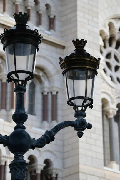 Photo of A streetlight in front of the Saint-Nicolas Cathedral in Monaco