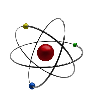 An abstract, irregular spherical shape made from connected, diverse, multi-coloured ball and sticks, resting on a plain white background, with a long shadow. Shot with shallow depth of field, with focus on the front of the shape.